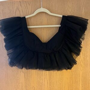 Chic Black Tulle Ruffle Top